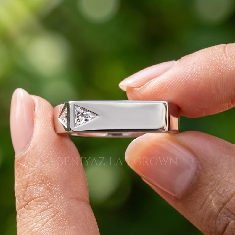 Pinky Signet Ring for Men, 0.25 CT Trillion Lab Grown Diamond, 14K White Gold, ring for men, anniversary gifts, gift for men, gift for him