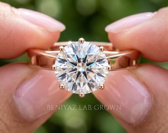 Simple Engagement Ring, Lab Grown Diamond Solitaire Ring, Trellis Minimalist Promise Ring, Rose Gold White Gold Platinum Ring, Gift for Her