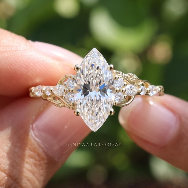 Marquise Ring, Nature Inspired Lab Grown Diamond Engagement Ring