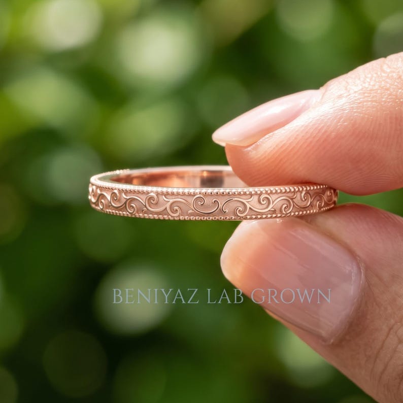 Vintage Wedding Band, Engraved Gold Ring