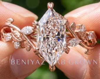 Twig Engagement Ring, Dutch Marquise Lab Grown Diamond Nature Engagement Ring, Rose Gold Vine and Leaf Branch Ring, 1 to 4 Carat Unique Ring