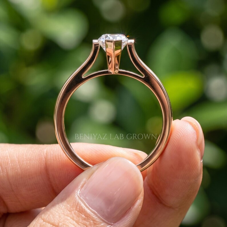 Rear view of Dutch marquise solitaire ring showing the smooth 925 sterling silver shank and engagement ring setting.