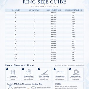 BENIYAZ LAB GROWN ring size guide displaying a measurement chart, ring size conversions and illustrated sizing instructions to help customers select the appropriate engagement ring size.