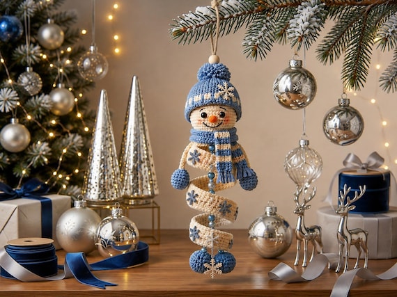 Snowman Crochet Pattern PDF, Spiral Ornament Amigurumi Pattern, Christmas Snowman Crochet Tutorial, Twinkle Snowman Hanging Decoration