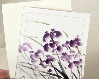 Watercolor Chinese Brush Painting Cards  "Field of Iris"