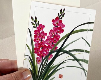 Orchids, brush painting, card, note card, For Mom