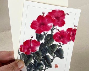 Hibiscus, watercolor, brush painting, cards, note cards