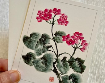 Two geraniums, note card, flowers, gift for her, for mom