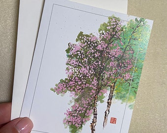 Trees, Spring, cards notes, watercolor, for Mom, for her, for sister