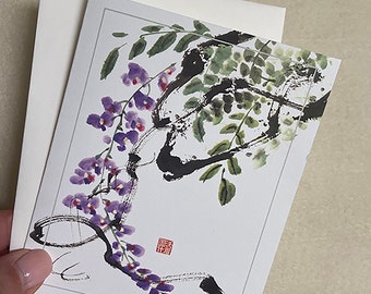 Wisteria, Brush Painting, watercolor, Note cards