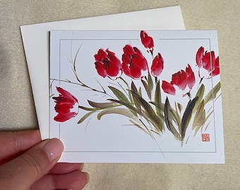 Note Cards of "Tulips" - Watercolor Chinese Brush Painting