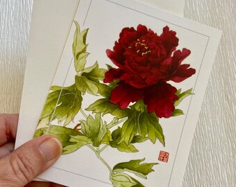 crimson peony, note card, flowers, gift for her, for mom