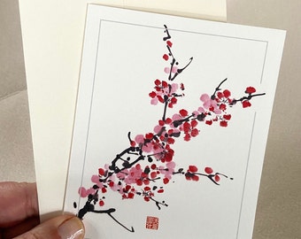 Plum blossoms, note card, pink, branch