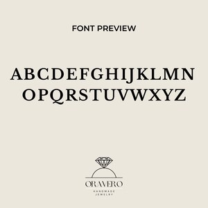 OraVero font preview card showing the full alphabet from A to Z in classic capital letters, so you can see the letter style before choosing your two initials.