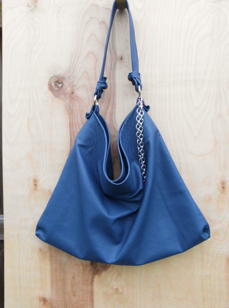 Baby Blue Leather Hobo Bag w/ Detachable Chain Detail | Etsy