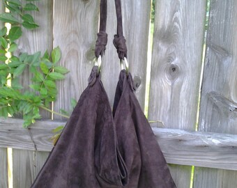 Chocolate Brown/ Suede Boho Style Hobo Bag