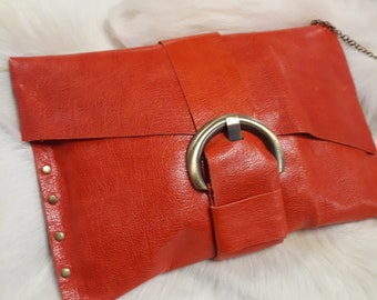 Orange Clutch Bag/ Buckle Closure Detail / Evening Clutch/ Stylish Cutch Bag/ Handcrafted