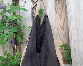 Brown Suede/ Boho Style Hobo Bag w/Leather Strap