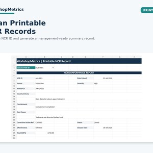 NCR Excel Tracker | CAPA Log, 5 Why Root Cause, Quality Dashboard (Digital Download)