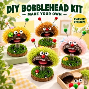 Natural Fruit Shell Bobblehead DIY Kit, Spring Character Craft with Yarn Hair and Mini Decorations