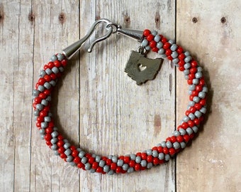 Ohio State Bracelet, Ohio State Buckeyes, Ohio State, Charm Bracelet, Ohio State Jewelry, Ohio State University, OSU Buckeyes, Rope Bracelet