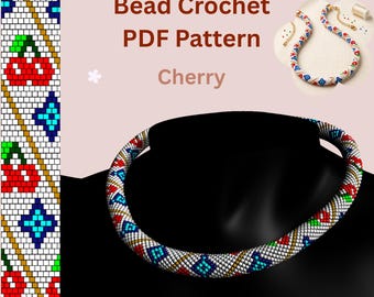 Cherry Bead Crochet Rope Pattern PDF, Beaded Fruit Necklace & Bracelet Pattern, Geometric Summer Bead Crochet Digital Download