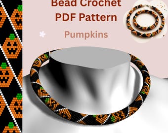 Halloween Pumpkins Bead Crochet Rope Pattern PDF, Jack O Lantern Seed Bead Pattern for Bracelet Necklace, Digital Download