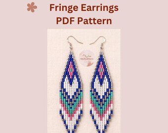 Heart Brick Stitch & Fringe Earring Pattern PDF, Miyuki Beaded Dangle Earrings, Digital Download