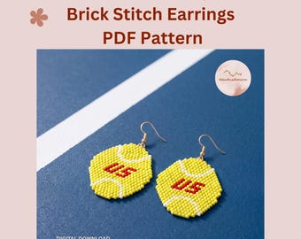 Tennis Ball Brick Stitch Earring Pattern PDF, Miyuki Delica Game Day Sports Jewelry Word Chart (Instant Download)