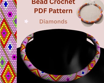 Diamonds Bead Crochet Rope Pattern PDF, Pink Seed Bracelet Necklace Tutorial, Digital Download