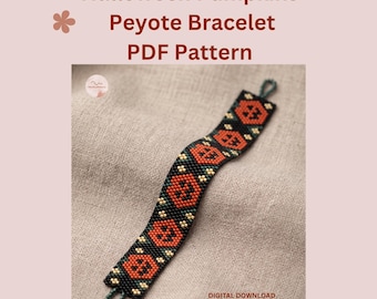 Halloween Pumpkins Peyote Bracelet Pattern PDF, Even Count Peyote Stitch with Miyuki Delica Beads