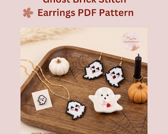 Halloween Ghost Brick Stitch Earring Pattern PDF, Spooky Miyuki Delica Bead Jewelry Making Instant Download