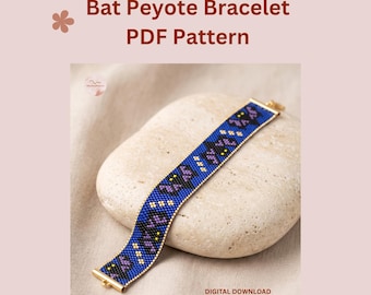 Halloween Bat Peyote Bracelet Pattern PDF, Spooky Gothic Miyuki Delica Even Count Peyote Word Chart