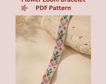 Flower Bead Loom Bracelet Pattern PDF, Floral Miyuki Delica Bead Cuff Chart, Digital Download