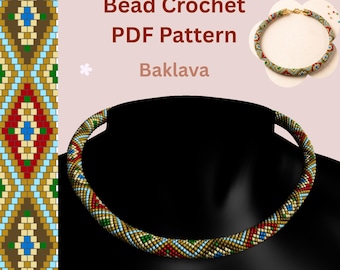 Baklava Bead Crochet Rope Pattern PDF, Geometric Seed Beaded Necklace & Bracelet, Digital Download