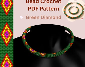 Green Diamond Bead Crochet Rope Pattern PDF, Geometric Seed Necklace & Bracelet Pattern, Digital Download