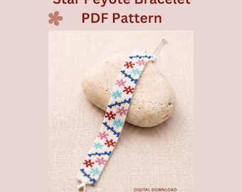 Star Peyote Bracelet Pattern PDF, Even Count Peyote Stitch Beading Pattern, Miyuki Delica 11/0 Cuff Pattern, Digital Download
