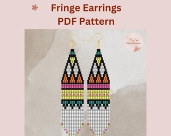 Beaded Earring Pattern PDF,  Zulu Brick Stitch & Fringe Miyuki Seed Bead Earrings,  Digital Download