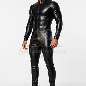Men's Custom Fit Genuine Leather Catsuit, Black One-Piece Jumpsuit