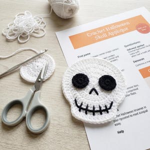 Crochet Halloween Skull Applique Pattern, Easy DIY Patch (PDF Download)