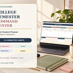 College Semester Planner Excel Spreadsheet: Assignments, Grades, Study & Budget Tracker