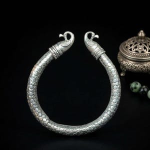 Oxidized German Silver Peacock Bangle, Traditional Indian Ethnic Jewelry, Adjustable Statement Cuff