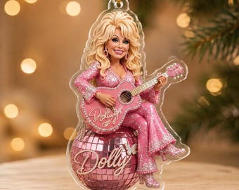 Dolly Parton Acryl-Anhänger, pinke Discokugel, Country-Musik-Anhänger, Weihnachtsgeschenk für Dolly-Parton-Fans, Auto-Hängedekoration im Cowgirl-Stil
