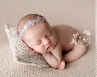 Iris Lace Headband, Lace Baby Headband, Baby Photo Prop, Purple Baby Halo, Lace Newborn Headband, Newborn Photography Prop, RTS