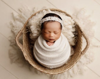 Blanche Headband, Newborn Photo Prop, Pearl Newborn Headband, Newborn Beaded Halo, Beaded Baby Headband, RTS