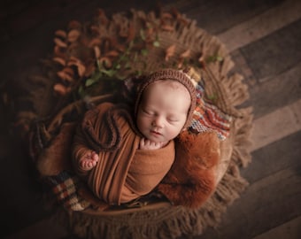 Cozy Cinnamon Brown Knit Newborn Wrap, Brushed Newborn wrap, Baby Photo Prop, Cozy Stretch Wrap