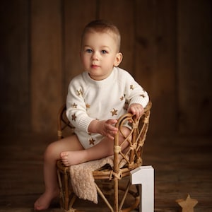 Unisex Baby Knit Romper, Sitter Knit Outfit, Baby Knit Star Romper, Infant Photography Prop, Baby Photo Shoot Outfit, Knit Baby Outfit