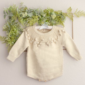 Knit Baby Romper, Sitter Knit Outfit, Long Sleeve Romper, Infant Photography Prop, Baby Photo Shoot Outfit, Knit Baby Outfit - &quot;Emerson&quot;
