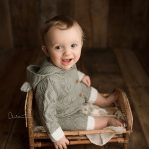 Sage Green Knit Baby Romper with Hood: 6-12 Months image 8