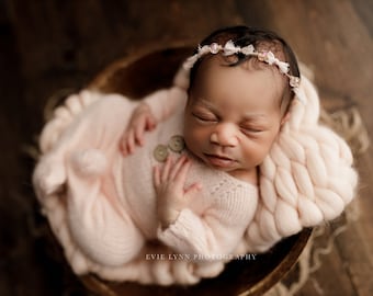 Neugeborenen Strick Romper und Mütze Set, Langarm Strampler, Fuzzy Strampler und Mütze Set, Neugeborenen Foto Requisite, Baby Foto Requisite - BLUSH